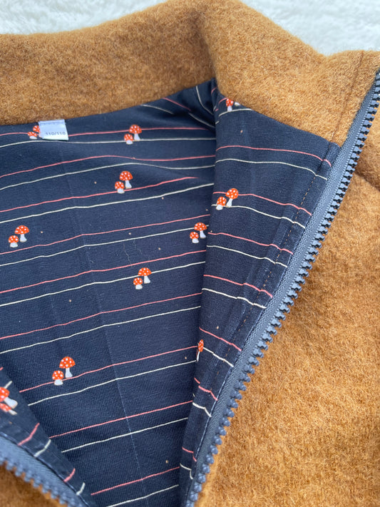 Walkjacke für Kinder mit Reißverschluss in Ocker mit Motiv Innenfutter