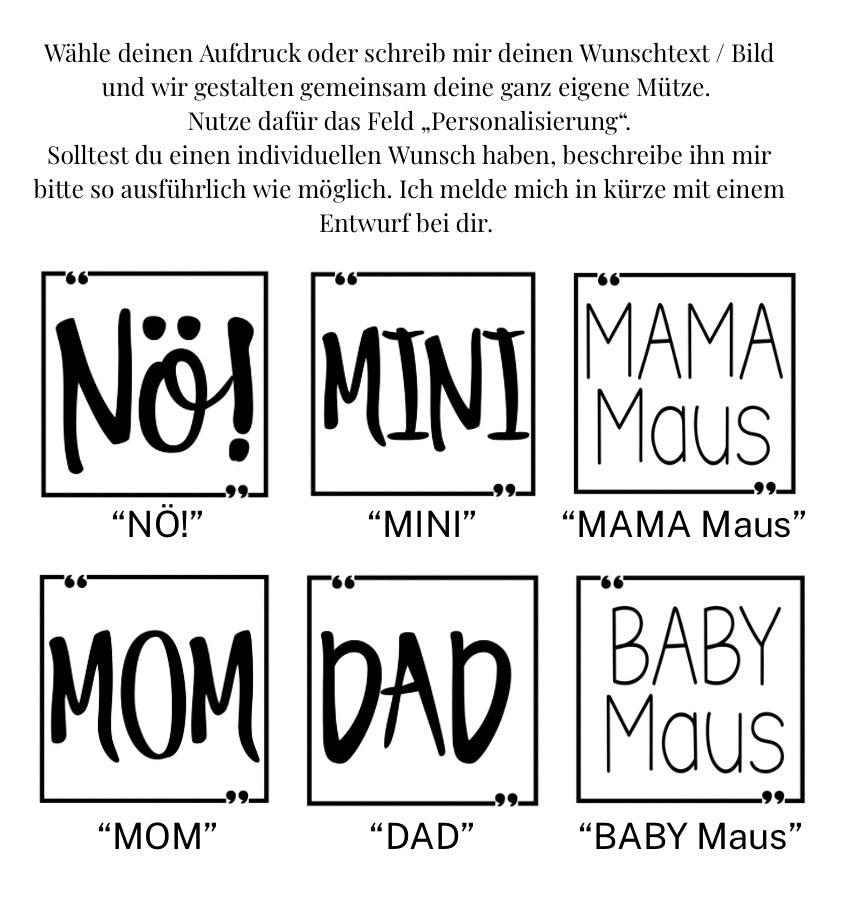 Strickmütze für Groß & Klein / Beanie mit Personalisierung | Strickmütze mit Aufdruck in 4 Farben | Nachhaltige Mütze für Dich, Deine Familie & Freunde