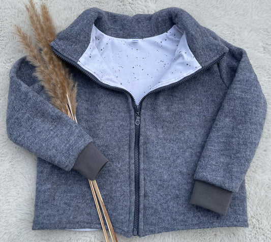 Walkjacke für Kinder mit Reißverschluss in Grau mit Pünktchen Innenfutter