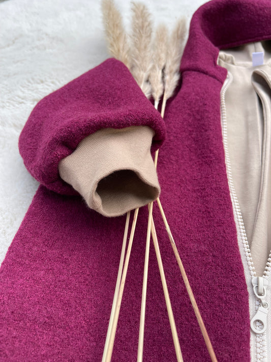 Walkanzug Walkoverall für Kinder mit Kaputze und Reißverschluss in bordeauxrot mit neutralem Innenfutter