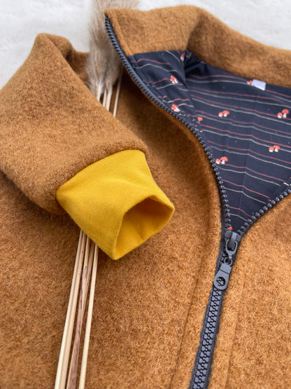 Walkjacke für Kinder mit Reißverschluss in Ocker mit Motiv Innenfutter