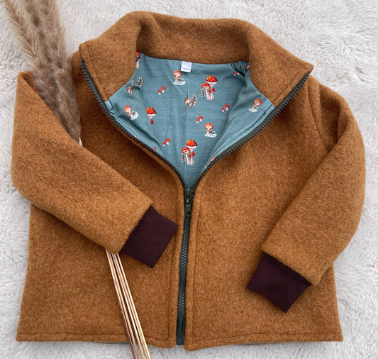 Walkjacke für Kinder mit Reißverschluss in Ocker mit Motiv Innenfutter