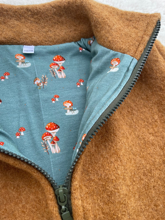 Walkjacke für Kinder mit Reißverschluss in Ocker mit Motiv Innenfutter